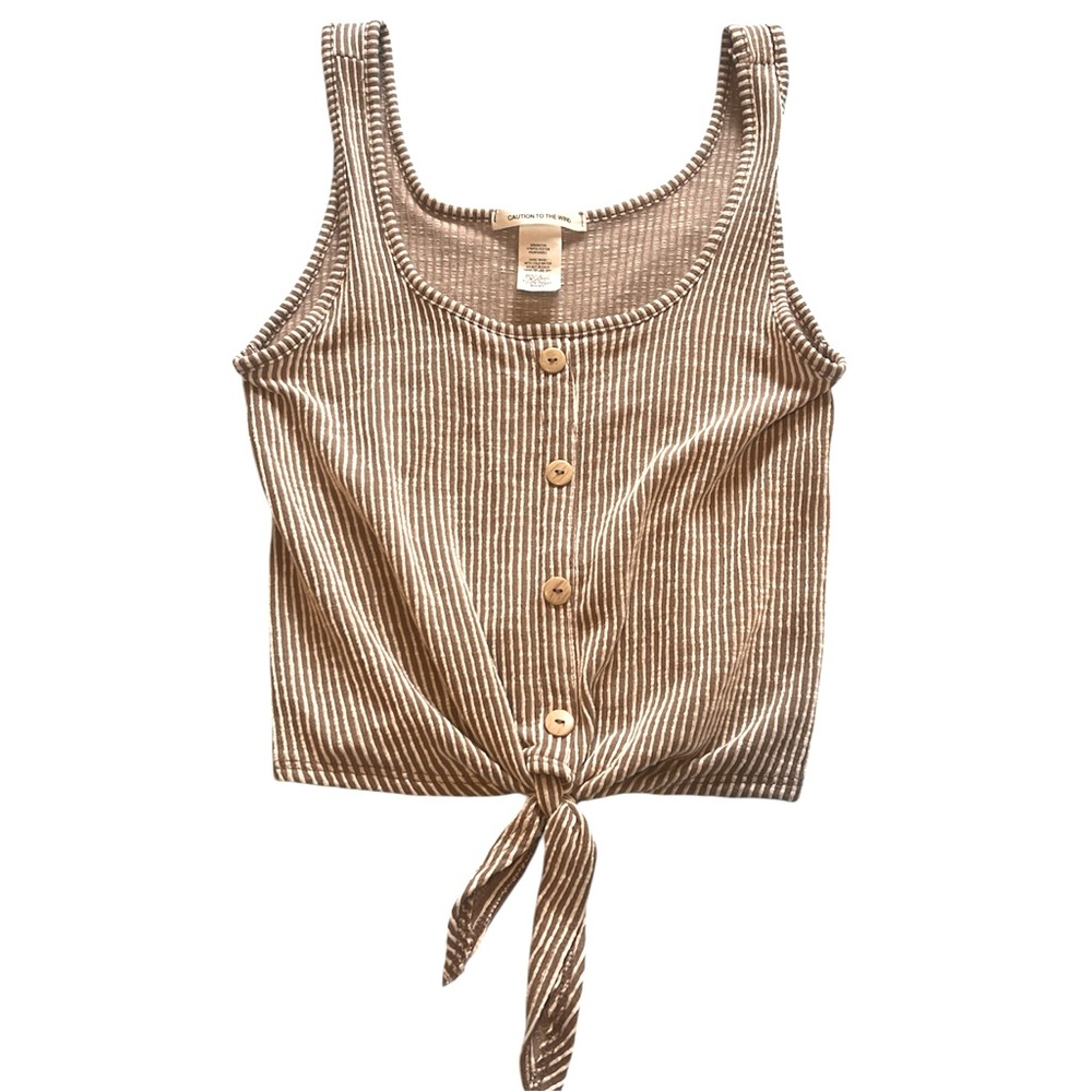 Striped Brown Tie-Front Cropped Tank Top